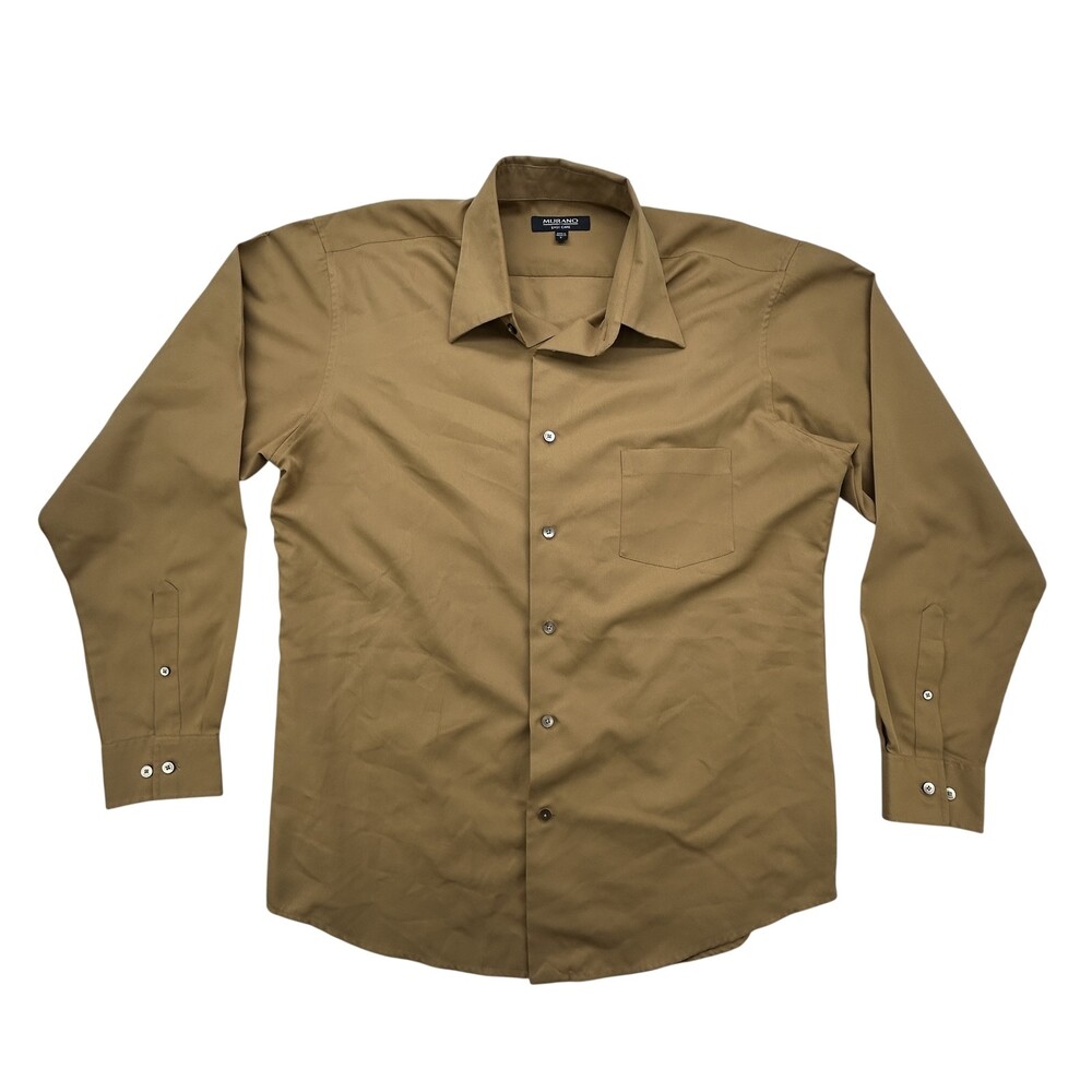 Murano Shirt Mens Large Easy Care Dress Button Up Brown Long Sleeve Polyester